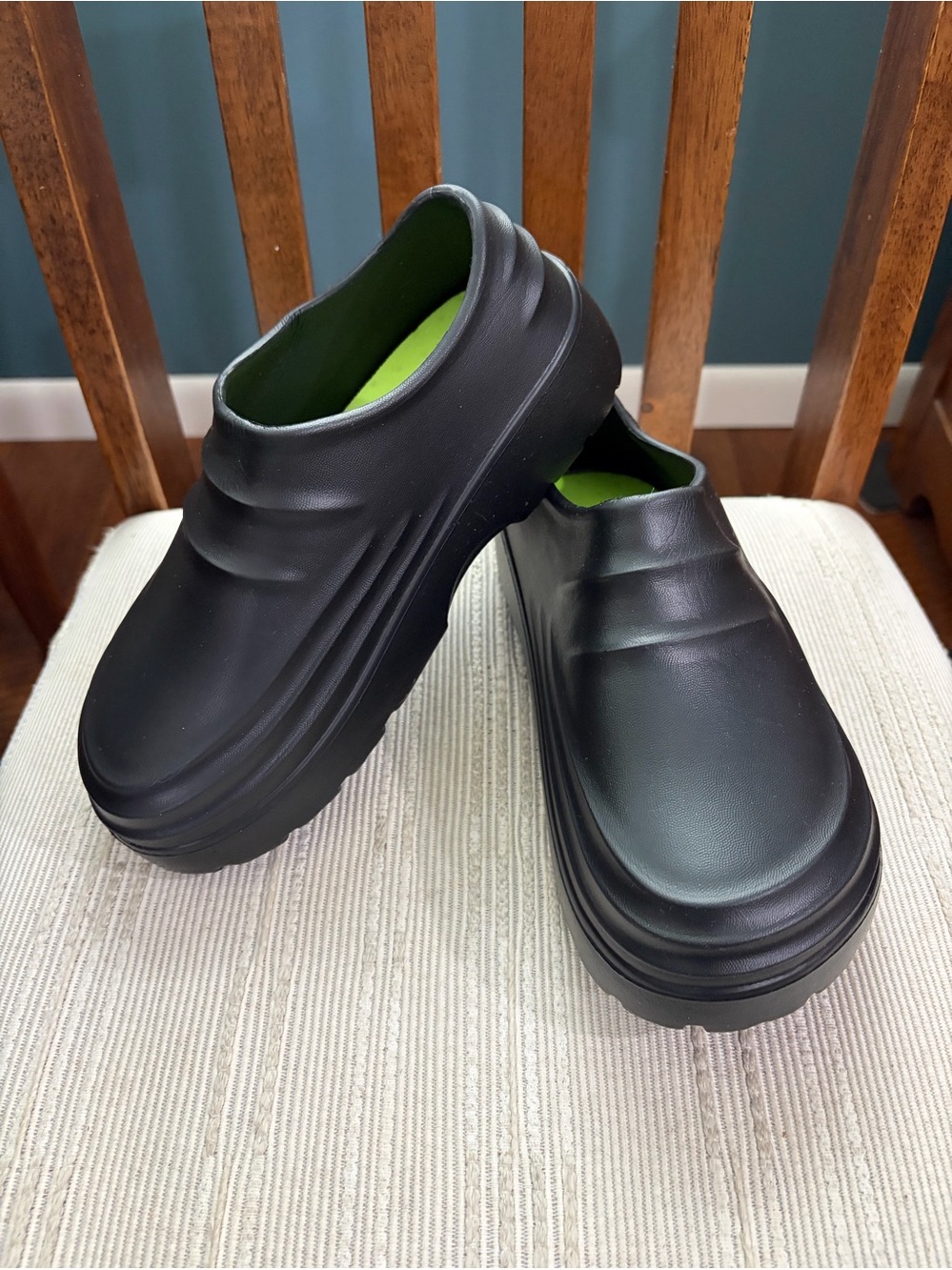 ARMADILO Black Slip-On Platform Clogs with Lime Green Insole